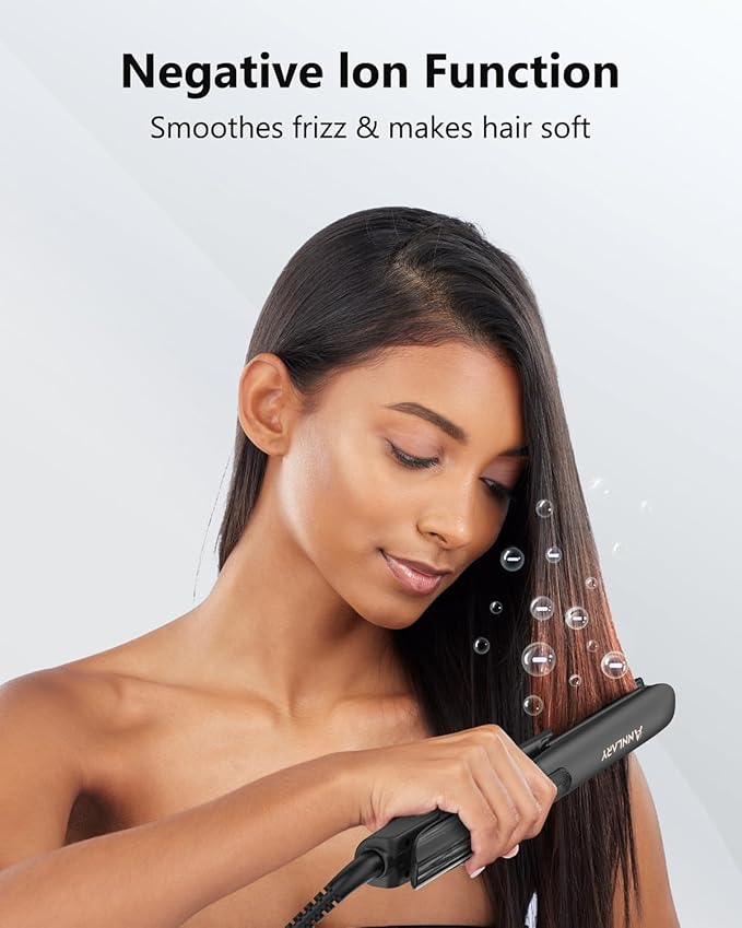 Hair Straightener 1 Inch Flat Iron and Curler 2 in 1 Titanium Ceramic Ionic Dual Voltage Straightener with Heat-Resistant Silicone for Less Frizz Shinier &amp Smoother