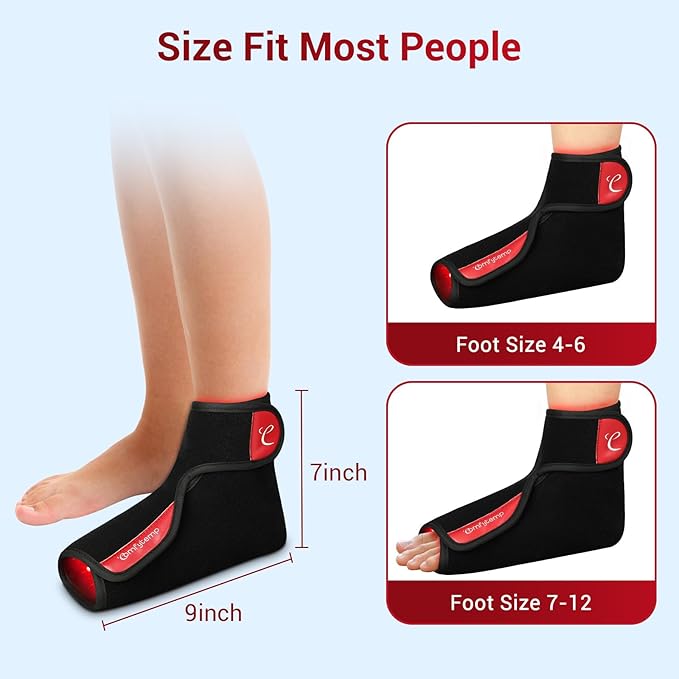 Comfytemp 5000mAh Cordless Red Light Therapy for Foot Flexible Near Infrared Light Foot Wrap Wearable Light Shoe with Timer for Foot Ankle Heel Joint Fit Foot Size 4-6