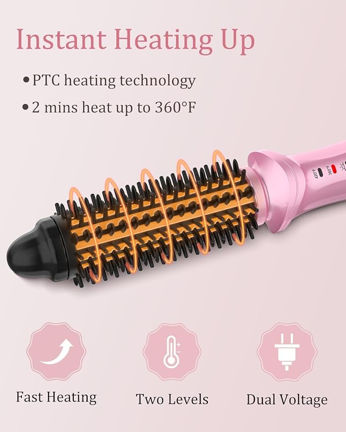 Curling Iron Brush for Short Long Hair Hair Curling Brush Long Barrel Tourmaline Ceramic Dual Voltage Curling Brush Iron with Anti-Scald Bristles (Purple)