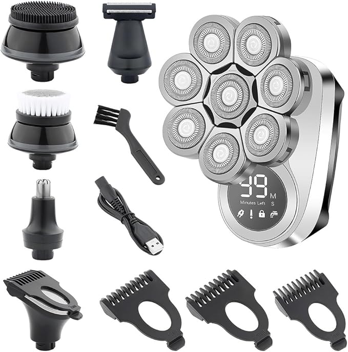 Head Shavers for Bald Men 6 in 1 Mens Bald Head USB Electric Shaver Wet/Dry LED Display Faster-Charging Cordless Mens Grooming Kit with Nose Hair Trimmer