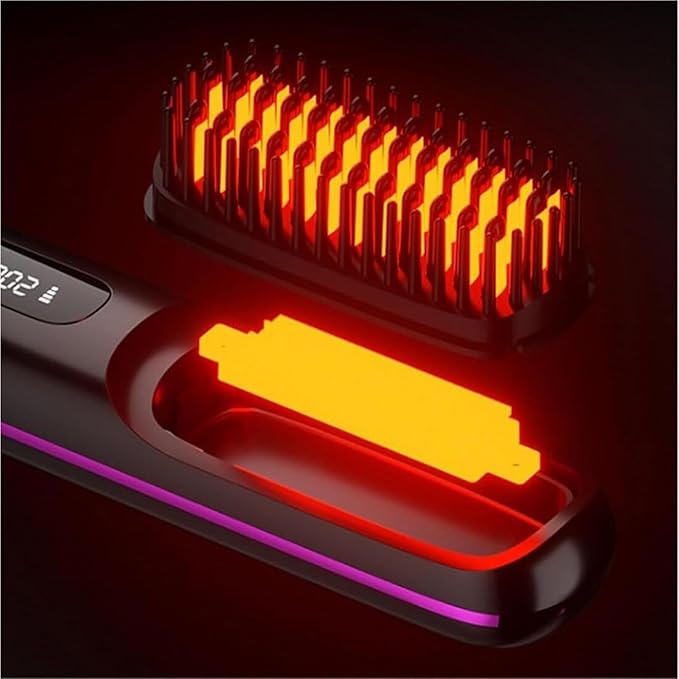 BellaBrush Pro Bella Brush Pro Portable Straightener Brush Heated Hair Comb Hair Straightener Brush Cordless Hair Straightener Brush Portable Brush Straightener for Women(Black)