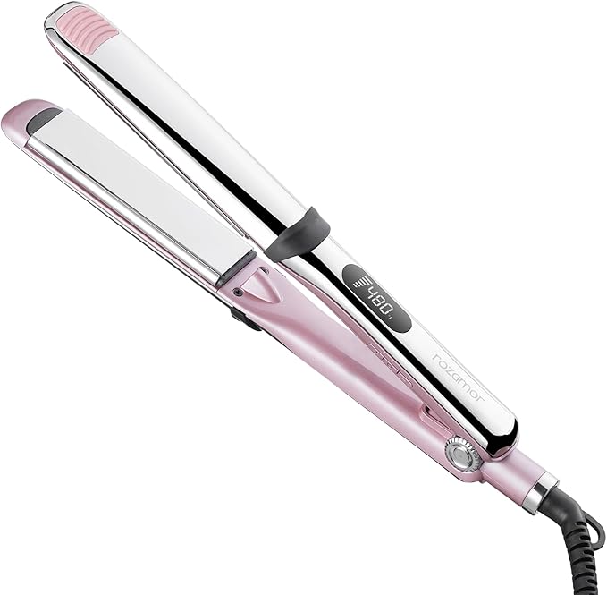 Professional Titanium Flat Iron with 1 1/4 Inch Floating Plates Hair Straightener and Curler 2 in 1 with 10 Adjustable Temp Up to 480 ℉ Negative Ion &amp Dual Voltage Fast Heating Hair Tools