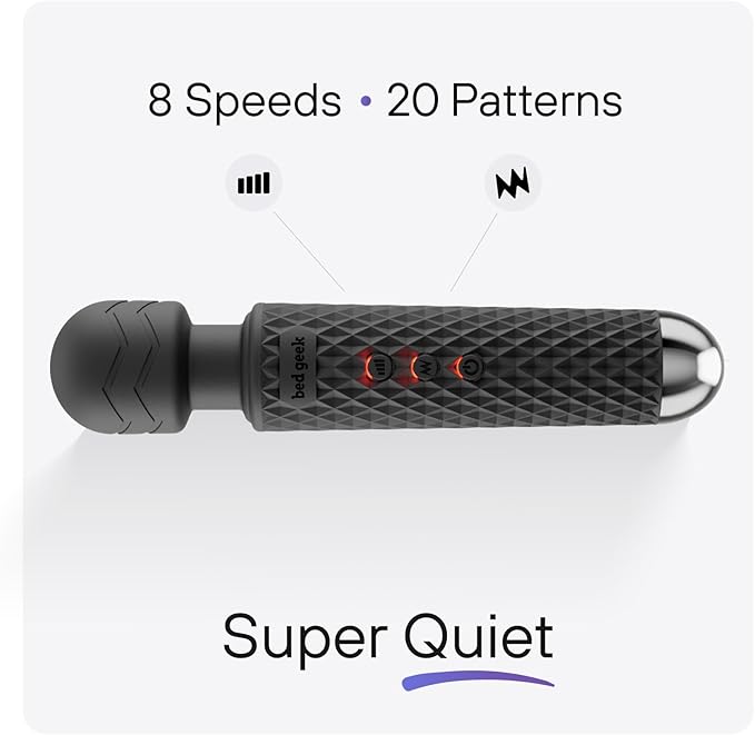 bed geek Handheld Cordless Personal Wand Massager – Waterproof USB Rechargeable 20 Vibration Patterns 8 Speeds Memory Feature Skin-Soft Silicone for Ultimate Relaxation Tool (Black)