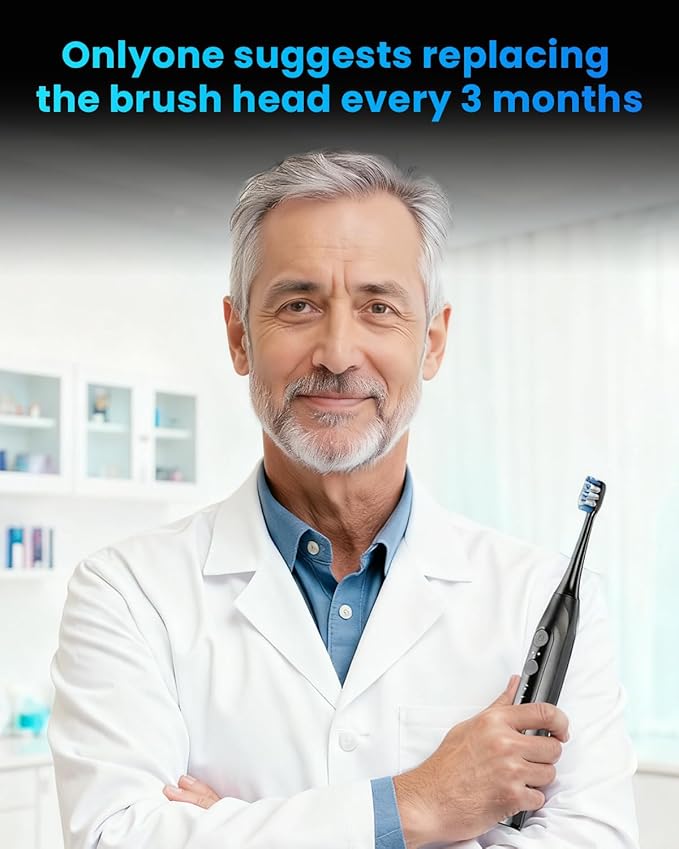 Onlyone Sonic Electric Toothbrush for Adults Rechargeable Ultrasonic Electric Toothbrush with 8 Brush Heads Travel Case Charging Base &amp Wireless Charging - 5 Modes with Smart Timer