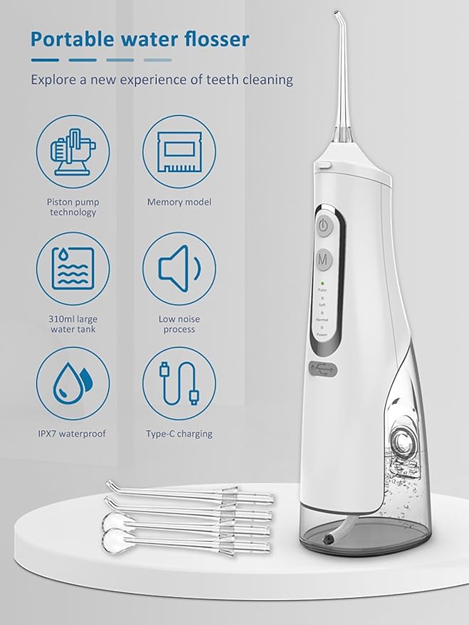 USB Rechargeable 4 Speed Water Flosser Removes Tartar Stains Teeth Cleaning Tool Portable Teeth Cleaner for Home Traveling