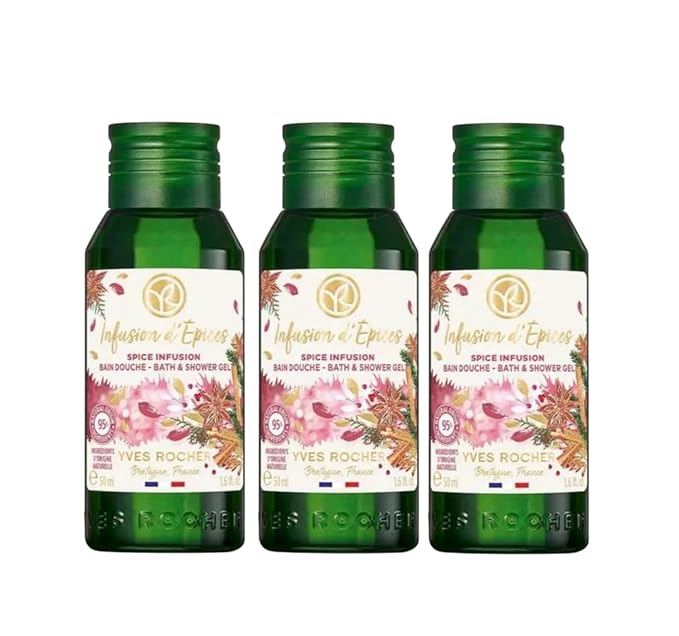 Yves Rocher Concentrated Moisturizing Sensual Cocktail of Spices Spice Infusion Shower and Bath Body Gel Limited Eddition Travel Size - 50 ml. / 1.7 fl.oz. Set of 3