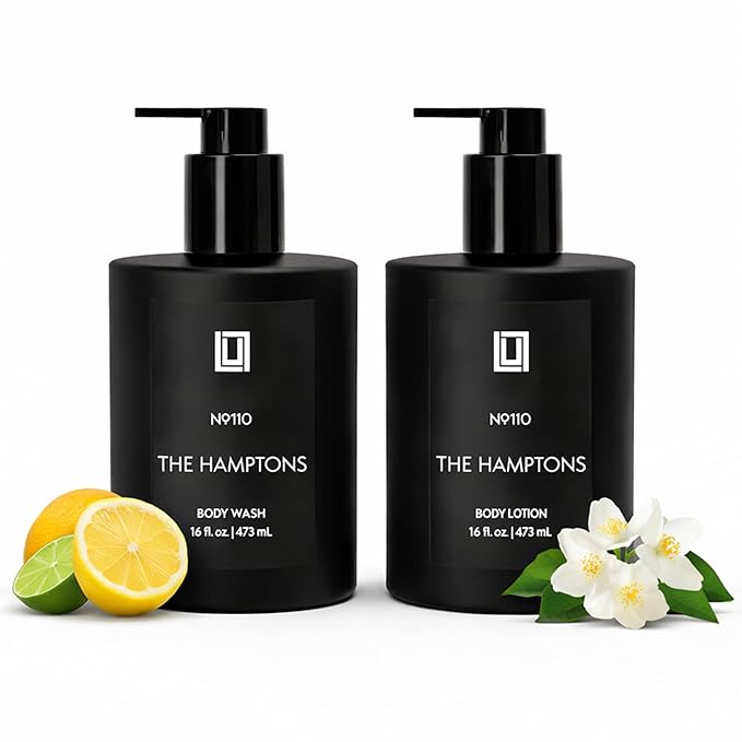 Lulu Candles The Hamptons - Fresh Citrus &amp Ocean Mist Revitalizing Body Wash &amp Nourishing Body Lotion 2-Piece Set Full Size - 16 Fl Oz.