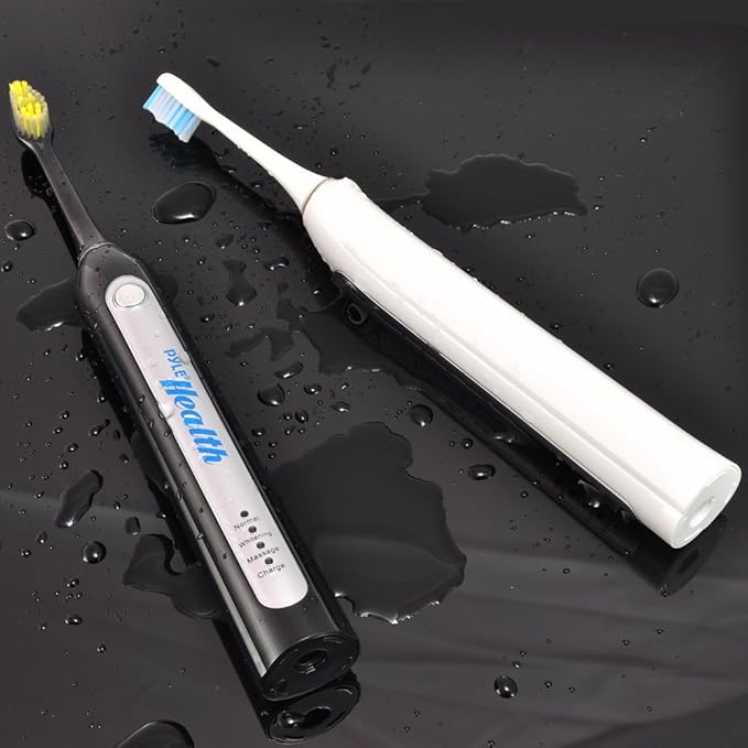 Pyle Wave Rechargeable Electric Toothbrush - w/ 3 Brush Mode UV Light 2 min Timer 2 Oral Brush Heads Charging Dock Holder - for Kids Teens Adults