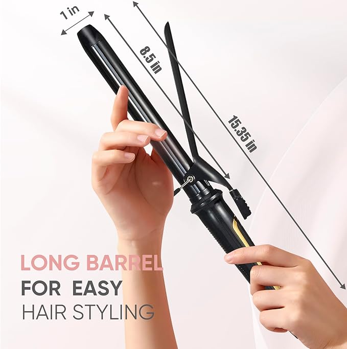 Lanvier 1 Inch Extra Long Hair Curling Iron with Ceramic Tourmaline Barrel Professional Hair Curler up to 450°F with Dual Voltage for Worldwild Use Hair Waving Style Tool for Girls&ampWomen–Black