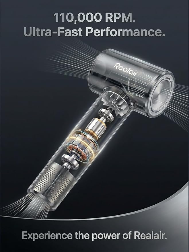 High-Speed Hair Dryer with Diffuser 110000 RPM Professional Brushless Motor for Ultra-Fast Drying 200M Negative Ionic Blow Dryer NTC Intelligent Heat Control Portable &amp Quiet for Travel