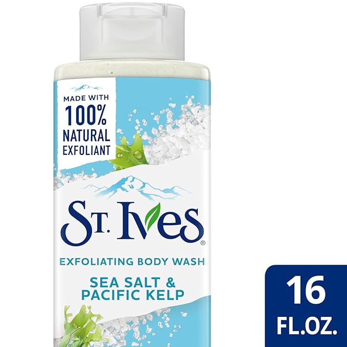 St. Ives Exfoliating Body Wash - Sea Salt &amp Pacific Kelp Scrub Natural Body Wash Body Soap or Hand Soap with Plant-Based Exfoliants for Glowing Skin 16 Oz Ea (Pack of 2)