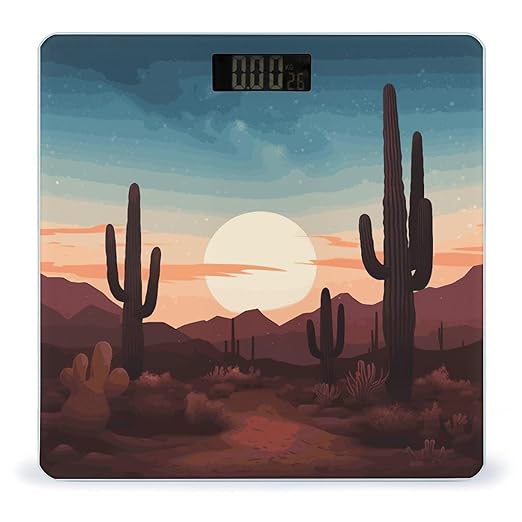 Desert with Cactus Weight Scale Digital Electronic Scales Bathroom Scale Larg LCD Backlight Display High Precision MeasurementsTempered Glass