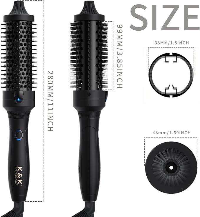 K&ampK Thermal Brush Blowout Boost Ionic Round Heated Hot Brush to Make Hair Smoother &amp Shinier Easy to Use Not for Blow Drying 38mm BarrelDual Voltage US Plug Jet Black
