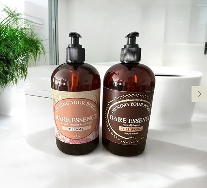 Bare Essence Natural Body Wash – Gentle Moisturizing Cleanser with Organic Ingredients – Nourishing Daily Shower Gel for Soft Healthy Skin (16 OZ Teakwood)