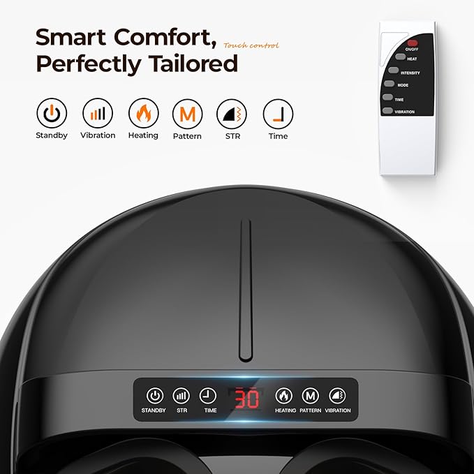 Foot Massager with Heat - Shiatsu Kneading Rolling 5 Massage Modes with 9 Adjustable Intensity Fits Up to Size 13 Home Office Relaxation Gift for Women and Man