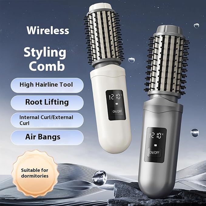 Cordless Curling Iron BrushUSB Rechargeable Portable Travel Mini Hair Curler3 Temperatures | Fast Heating2600mAh Wand with Negative Ion for CurlTouch-UpDe-Frizz &amp Styling (White)