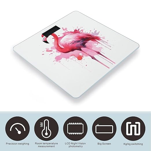 Flamingo Watercolor Smart Scale for Body Weight Accurate Bathroom Scale with LED Display Digital Weight Scales Weighing Machine High Precision Scales for Bath Home