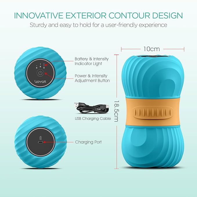 VOYOR-HEALTH Vibrating Peanut Massage Ball Roller Electric Double Lacrosse Massage Ball with 4 Intensities for Muscle Pain Relief Rechargeable Deep Tissue Massage Yoga Sports Fitness MB300 (Blue)