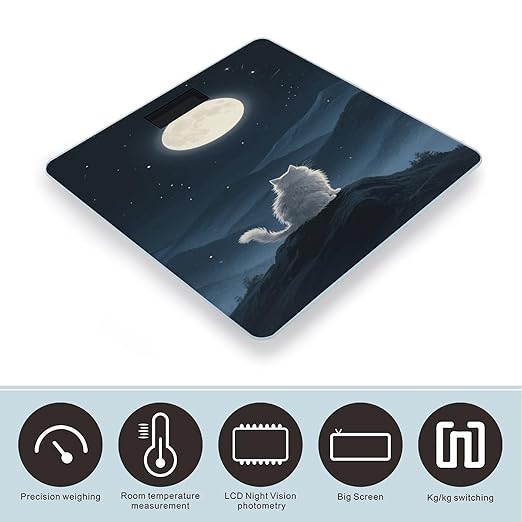 Lonely Cat Moon Weight Scale Large Digital Bathroom Scales with Bright LED Display Non Slip Digital Scale and Step On Fashion Weighing Machine for Body