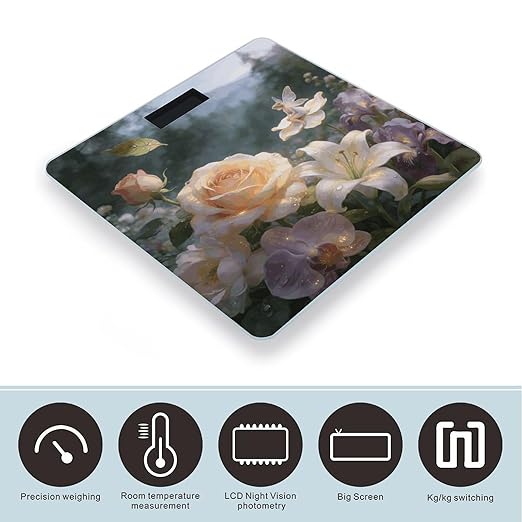 Floral Fantasy Weight ScaleClear LED Display Bathroom Digital Weighing ScaleTempered Glass Digital Bathroom Scale for Body Weight Capacity Up to 400 Lbs