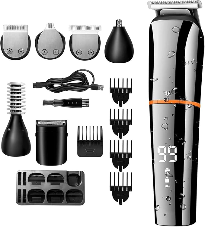 Professional Hair Clippers for Barber Hair Cutting Machine Men Nose Trimmer Electric Shaver 7 in 1 Beard Grooming Rechargeable Low Noise (Silver)