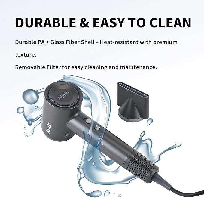 Ionic Hair Dryer 110K RPM 1250W Fast Drying 200M Negative Ion Care Dual Overheat Protection Anti-Static Low Noise 2 Heat &amp 2 Speed Durable PA+Glass Fiber Shell Lightweight Magnetic Nozzle