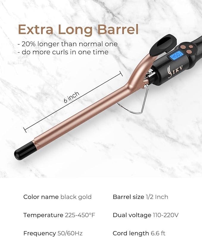 Small Curling Iron 1/2 Inch Long Barrel for Short Hair Ceramic Skinny Curling Wand