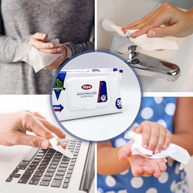 SIPA Hand Sanitizing Wipes 50 WIPES Bag Clean-to-go Travel Size Fresh Scent Soft Textured Wipes Total 1200 Pieces (50 Count (Pack of 24))