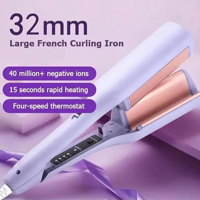 Curluxe Iron - Curluxe French Curls Iron 15-Second Heat-Up French Wave Irons 4 Adjustable Temp Hair Waver Ceramic &amp Ionic Frizz-Free Curling Wand for All Hairs Types (Purple)