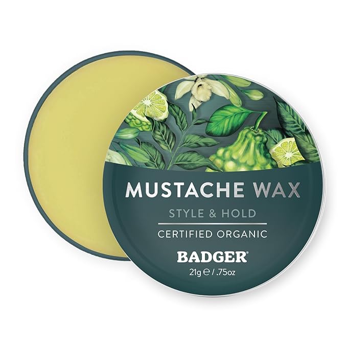 Badger Mustache Wax Medium Hold Light Masculine Scent Easy to Apply Certified Organic Versatile Moustache &amp Beard Wax .75 oz Tin 2-Pack