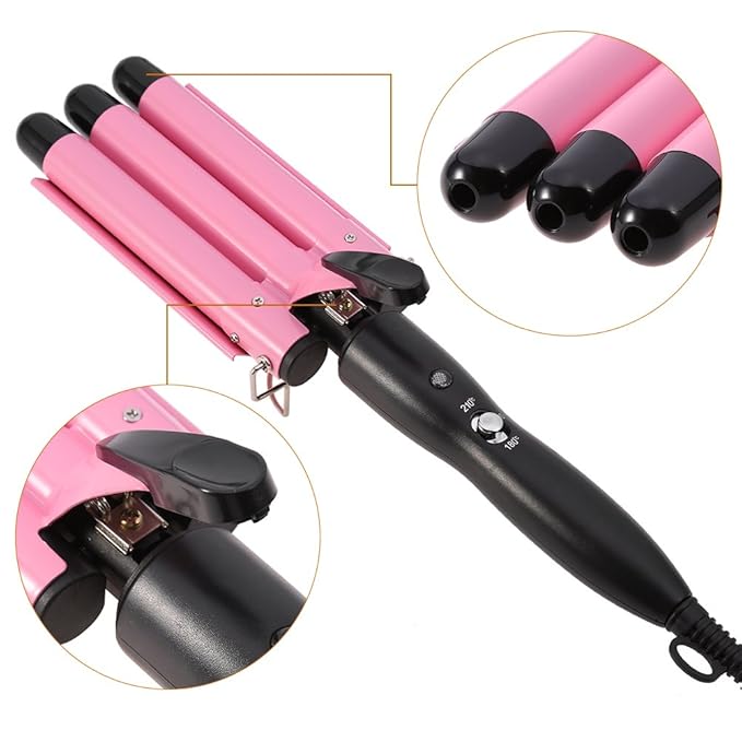Hair Curling Iron Portable Temperature Adjustable 3 Barrels Ceramic Iron Wand Curler DIY Curly Hair Styling Tools (25mm)