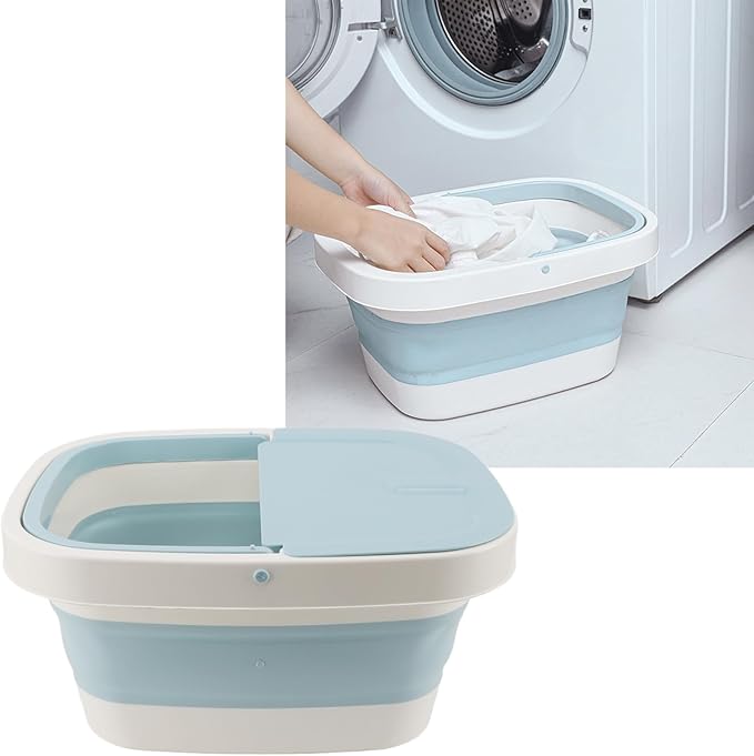 Yunseity Foot Bucket Foot Bath Basin Large Capacity Massage Points Wheel Removable Lid Foldable with Handle for Pedicure (Blue)
