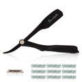 Black Folding Straight Edge Razor W/Pack Of 10 Blades