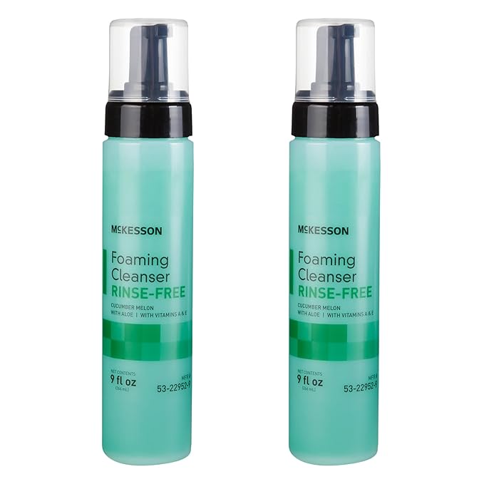 McKesson Rinse-Free Foam Cleanser with Aloe 9 oz [2 Count] Vitamin A and E - Body Wash &amp Shampoo for Elderly Hospital Grade Cucumber Melon