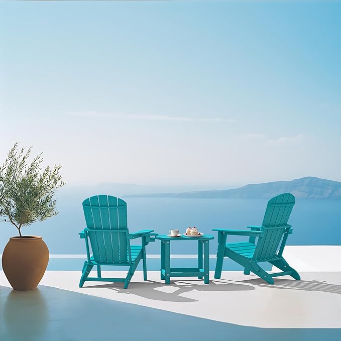 Plawdlik Folding Adirondack Chair Set of 6 with Cup HolderWooden Textured Heavy All-Weather HDPE Comfortable Set Poolside Backyard Lawn Aruba Blue