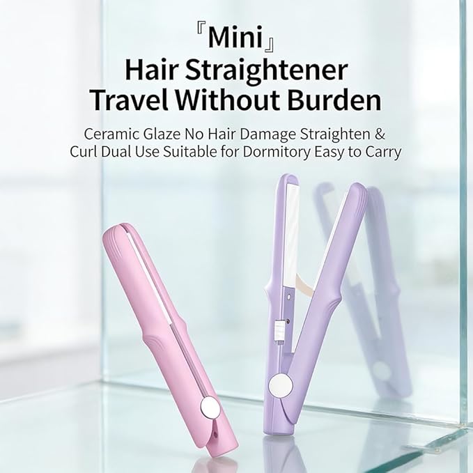 2026 New Mini Dual Purpose Curling Iron 2 in 1 Hair Straightener and Curler Portable Travel Flat Iron for Short Hair Ceramic Small Hair Styling Tool with Fast Heating (Dark Green)