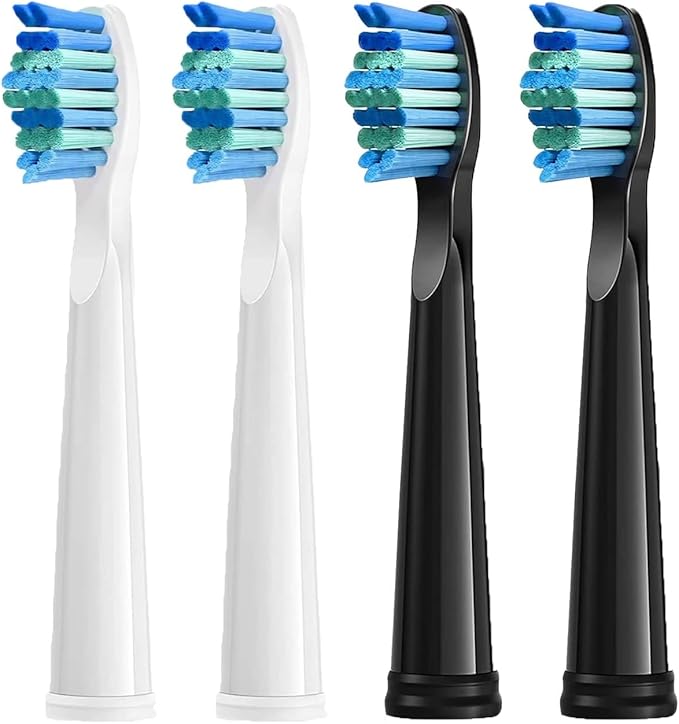 4 Pcs Electric Toothbrush HeadsCompatible for D7/D8/FW507/FW508/FW551/917/959/SG-E9 Moderately Soft Bristles Brush(2White 2Black)