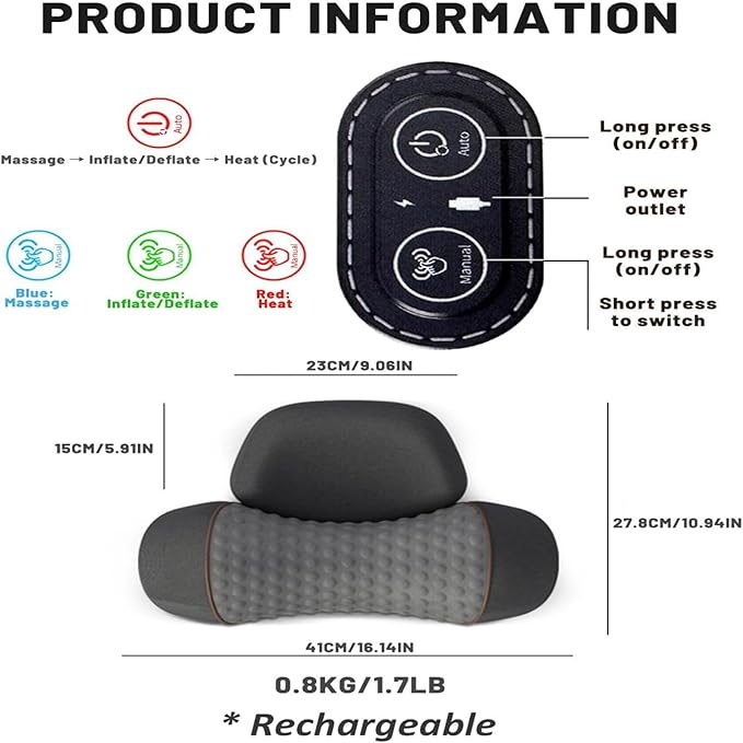 Neck Massager Ergonomic Pillow Massage Neck Hump 3-in-1 Neck Massagers Neck Massagers Cordless with Heat Ideal Gift for Family (Dark Gray)