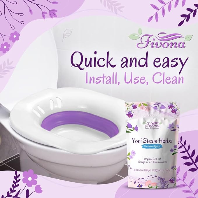 FIVONA 2-in-1 Yoni Steaming Kit Over the Toilet Seat with V Steam Herbs Blue Moon Recipe for Detox Cleansing PH Balance and Odor Control