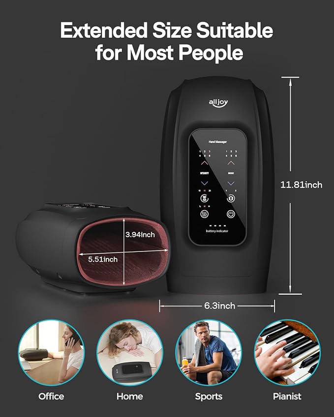 ALLJOY Hand Massager for Arthritis and Carpal Tunnel Relief Touchscreen Cordless Hand Massager with Vibration and Heat 6 Levels Pressure Point Therapy Gifts for Women/Men
