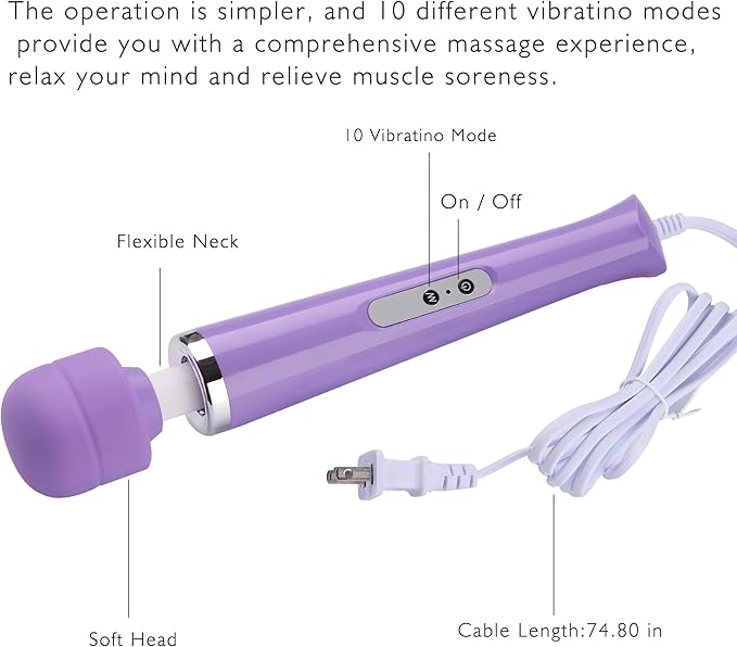 Wired Powerful Handheld Electric Massager Strong Personal Back Massage for Sports Recovery Muscle Aches Body Pain (Light Purple)