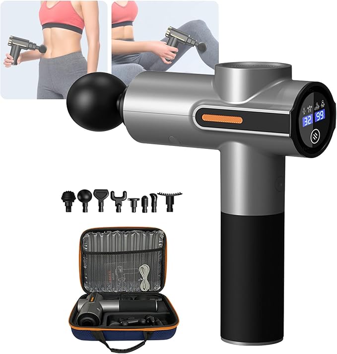 MassagerDeep Tissue Back Massage for AthletesFour Modes32-Position AdjustmentWith 8 Interchangeable Massage HeadsLED Screen DisplayMood Light Impact Massager for Pain ReliefGrey