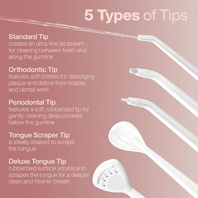 AquaSonic Aqua Flosser PRO - Rechargeable Electric Cordless Water Flosser for Teeth Gums &amp Tongue - Waterproof Modern Design 300ml Large Tank 3 Modes 6 Jet Tips Deluxe Tongue Nozzle - Rose Go