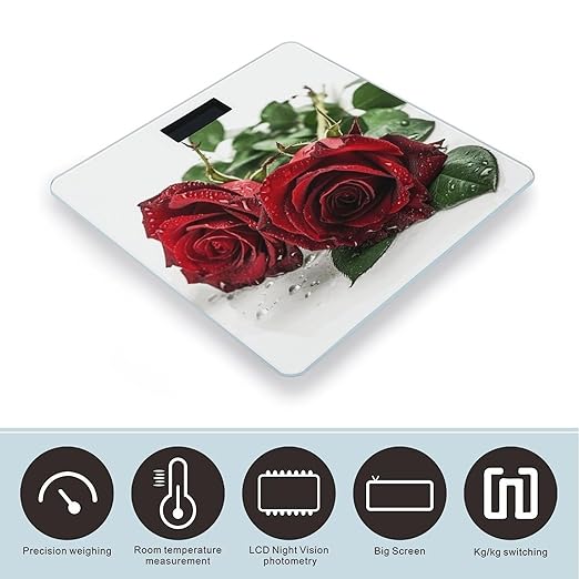 There is Water on The Flower Bathroom Scale for Body Weight Bathroom Weighing Scale with Backlit LCD Display Highly Accurate Measures Weight Up to 180kg