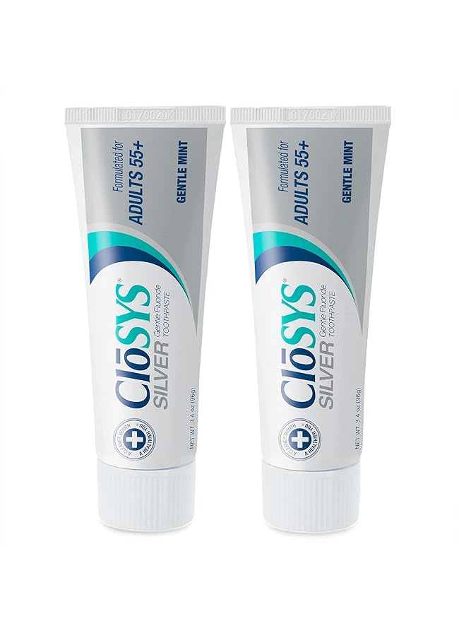 CloSYS Healthy Teeth Oral Rinse Mouthwash - 32 Fl Oz &amp Silver Fluoride Toothpaste for Adults 55+ 3.4 Ounce Gentle Mint Travel Size TSA Compliant pH Balanced Enamel Protection Sulfate Free