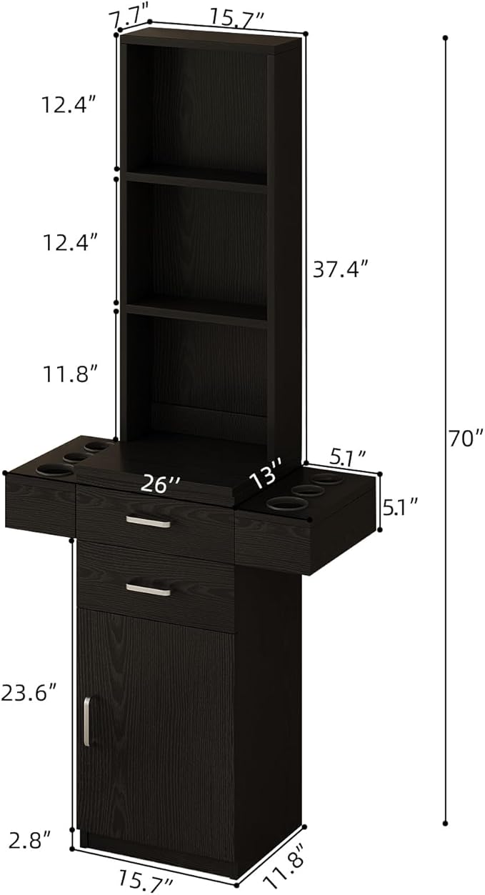 4ever2buy Salon Station for Hair Stylist Black Barber Station Hair Salon Station Hair Station Equipment Hair Dryer Holder Black