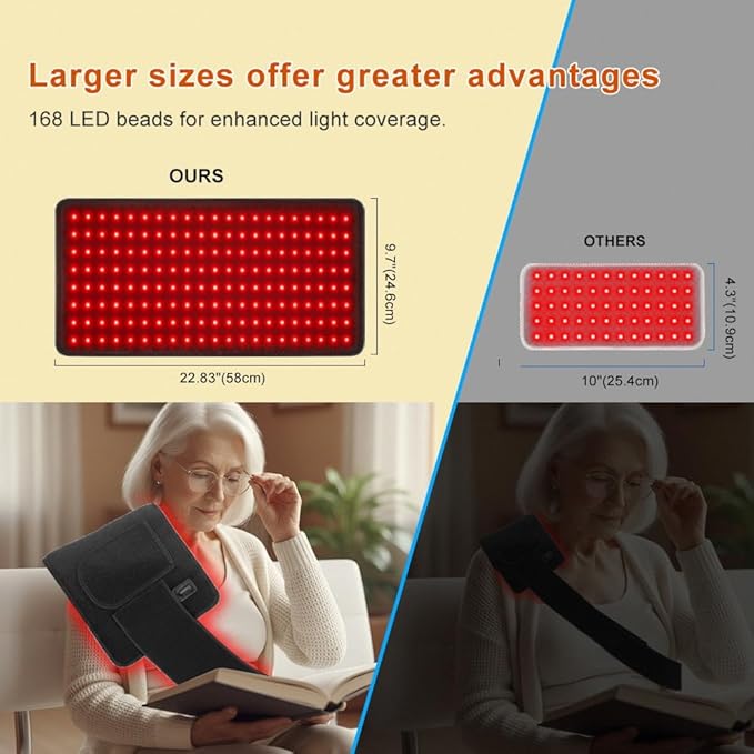 Red Light Therapy 22.83 x 9.7 Infrared Light Therapy Pad for Body Pain Relief Back Waist Shoulder Knee Feet Faster Body Energy Recovery 168 LEDs Portable 660nm 850nm Wireless Red Infrared Light