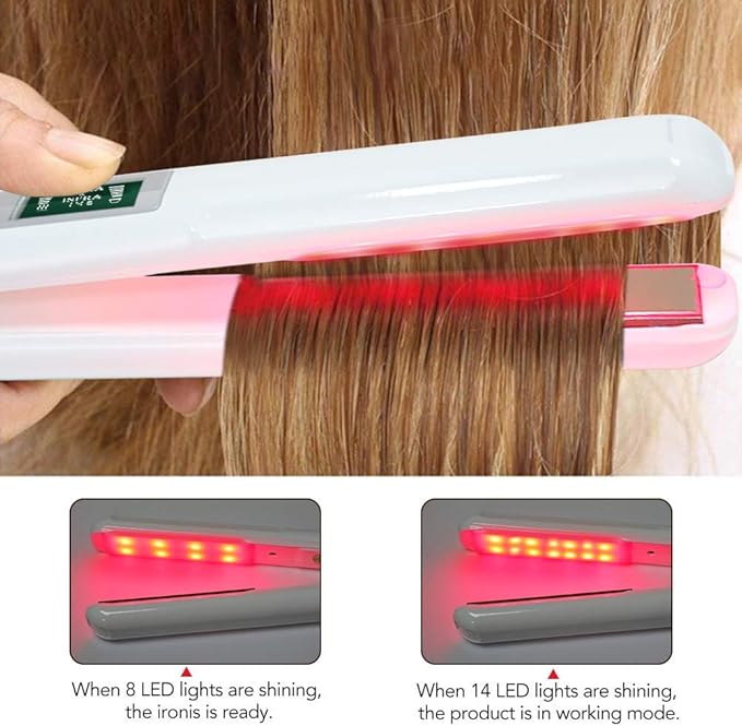 Professional Ultrasonic Infrared Hair Care Cold Flat Iron Hair Straightener Treament Tool Instant Heat Up Adjustable Temperature Recovers The Damaged Hair LCD Display Dual Voltage (White)