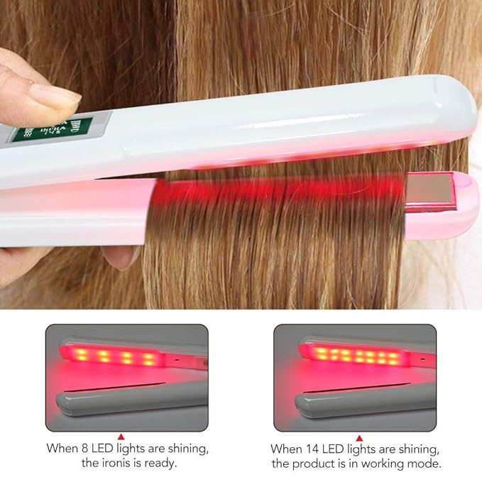 JUKEY Hair Straightener Infrared with Ultrasonic Care Iron Cold Treatment Recovers Damaged Hair and Shiny Hair Restoration LCD Display Dual Voltage Auto Off -White 13 x 2.4 x 1.8 Inch