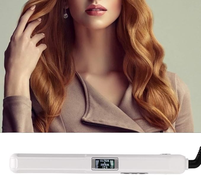 Infrared Hair Straightener Cold Technology LCD Display Adjustable Care Time Rotatable Power Line Straighten &amp  Hair Layer (White US standard (110-240v))